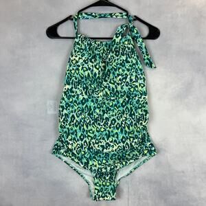 Serra One Piece Green Leopard Print Keyhole Swimsuit Large